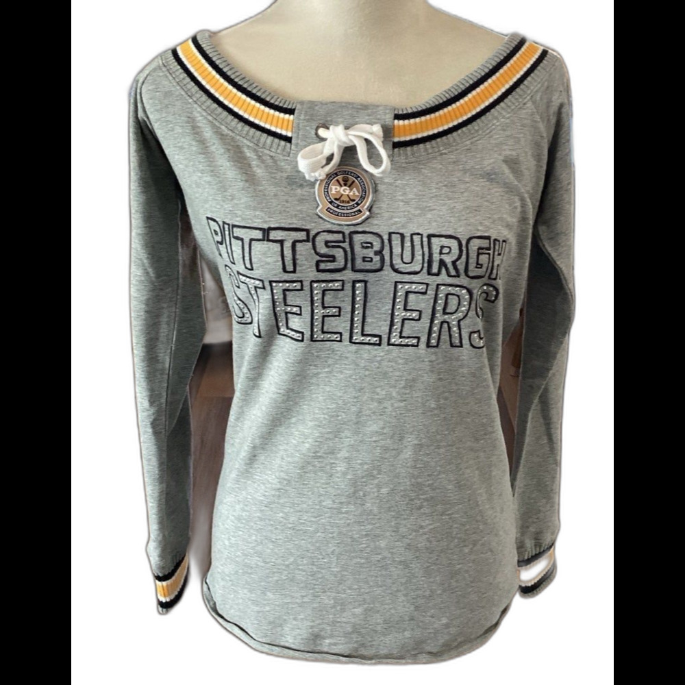 Touch Sweatshirt Women's Size S Gray Pittsburgh Steelers Graphic Rhinestone